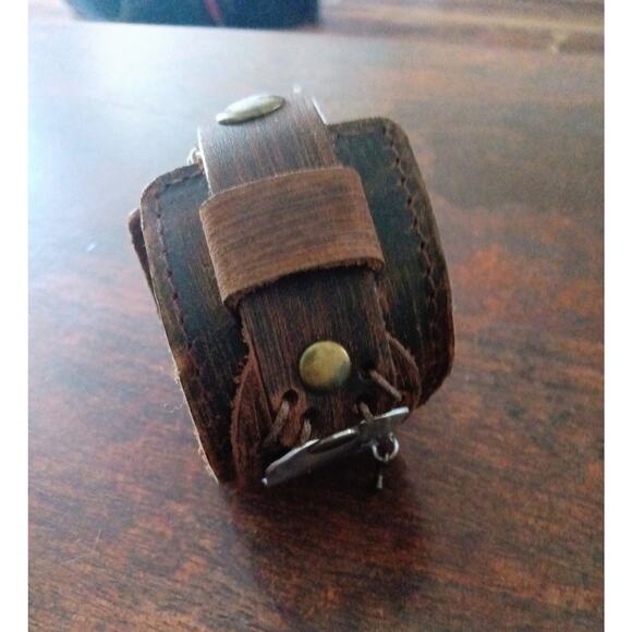 Not All Who Wander Are Lost Wide Leather Brown Cuff bracelet. NWT - Picture 6 of 7